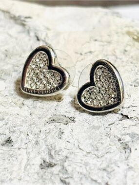 Juicy Couture Silver Crystal Heart Stud Earrings